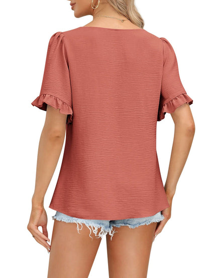 🔥Women's Sqaure Neck Ruffle Sleeve Blouses Peplum Tops