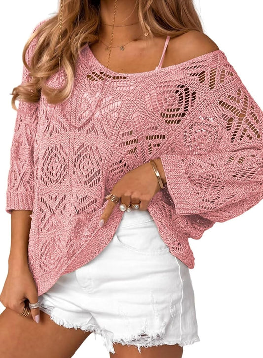 Women's Crochet Hollow Out Pullover Off Shoulder Top