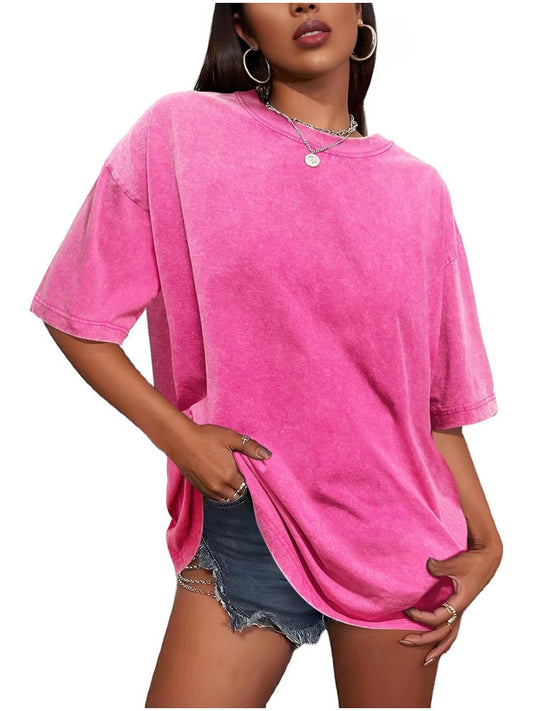 Women's Vintage Baggy Grunge Wash Cotton Tees Summer Top