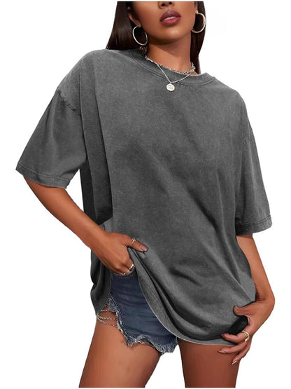 Women's Vintage Baggy Grunge Wash Cotton Tees Summer Top
