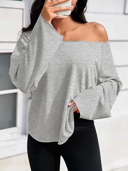 Womens Lightweight Oversized Off The Shoulder Sweatshirts Tunic Tops