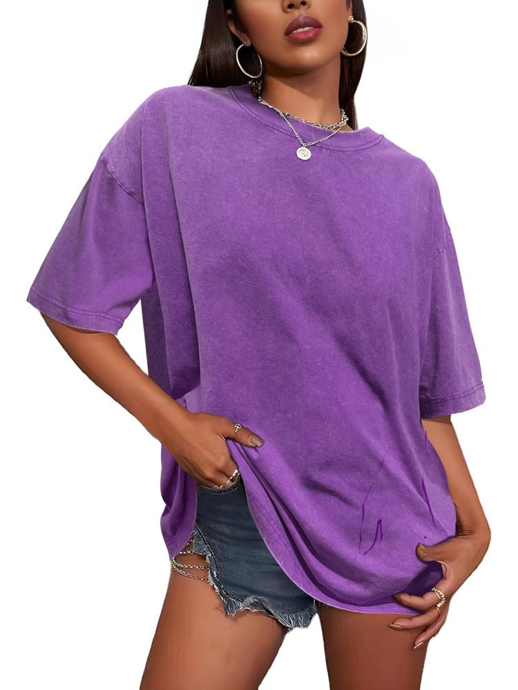Women's Vintage Baggy Grunge Wash Cotton Tees Summer Top