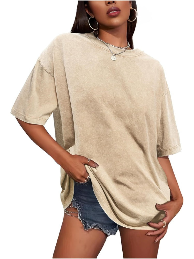 Women's Vintage Baggy Grunge Wash Cotton Tees Summer Top
