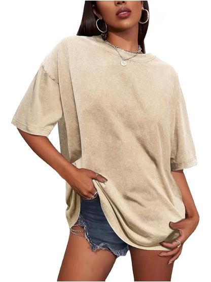 Women's Vintage Baggy Grunge Wash Cotton Tees Summer Top