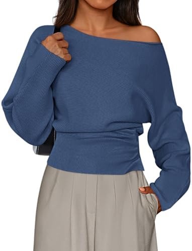 Women Off‑Shoulder Batwing Long Sleeve Knit Top