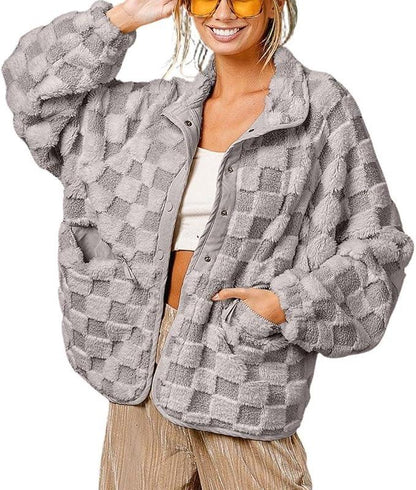 Women's Checkered Fleece Sherpa Jacket