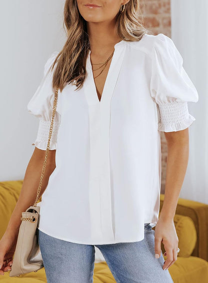Floral V-Neck Puff Sleeve Blouse