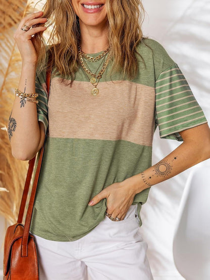 Womens Oversized Color Block Striped Shirts Top