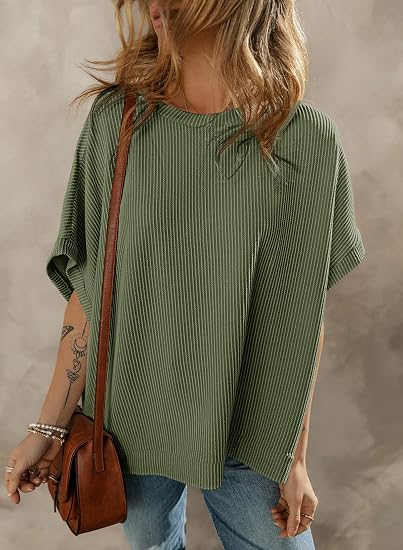 Women's Casual Oversized Short Sleeve Loose Tunic Tops Blouses