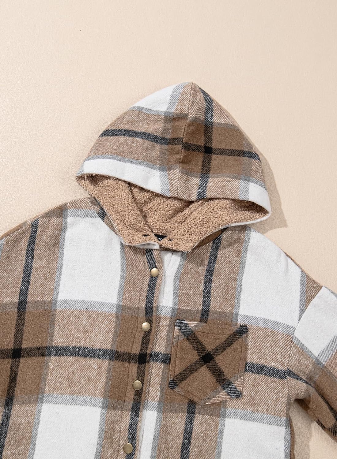 🔥Women's Flannel Hooded Plaid Shacket Thick Coat Fuzzy Fleece Jacket