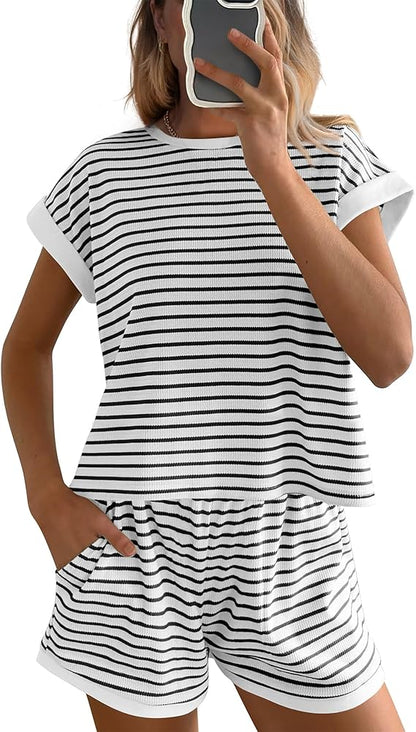 Womens Striped Knit Sets 2 Piece Outfits