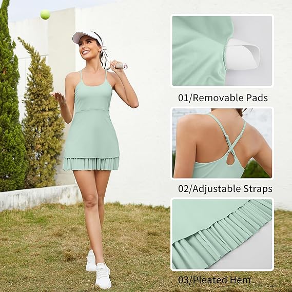 Women's  Cross Back Ruffled Hem Tennis Dress with Built-in Shorts