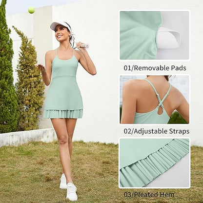 Women's  Cross Back Ruffled Hem Tennis Dress with Built-in Shorts