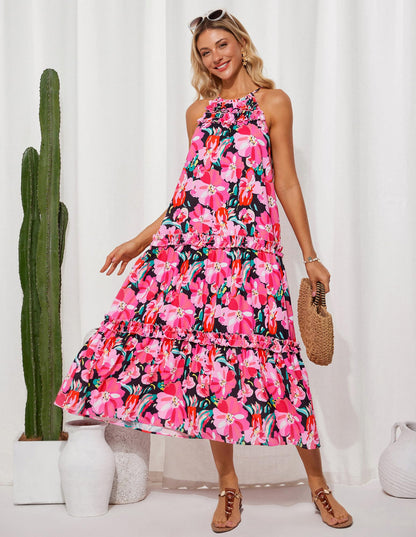 Women's Elegant Hollower Out Waist A  Line Spaghetti Straps Dress