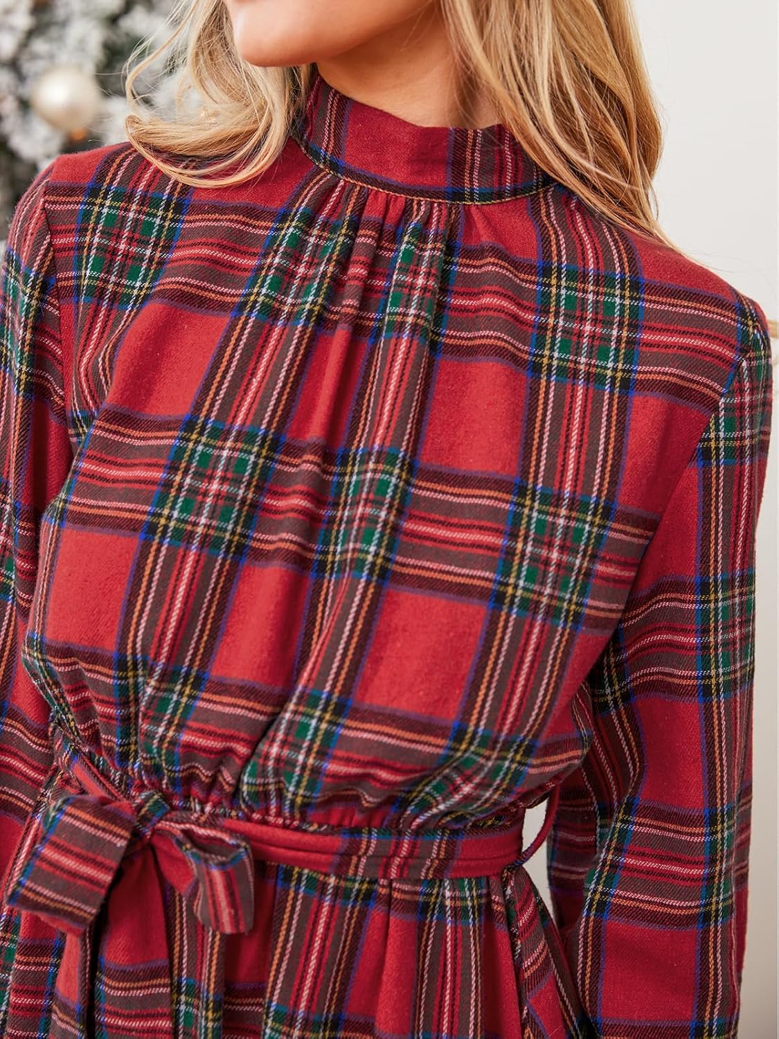Women's A-line Mini Dress Plaid Flowing Long Sleeves Ruffled Party Casual Dress