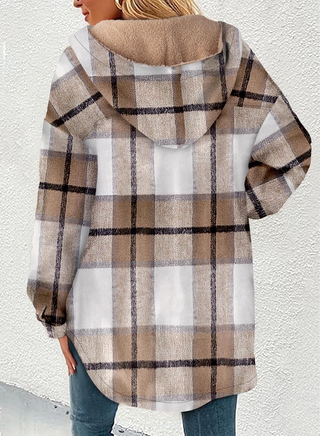 🔥Women's Flannel Hooded Plaid Shacket Thick Coat Fuzzy Fleece Jacket