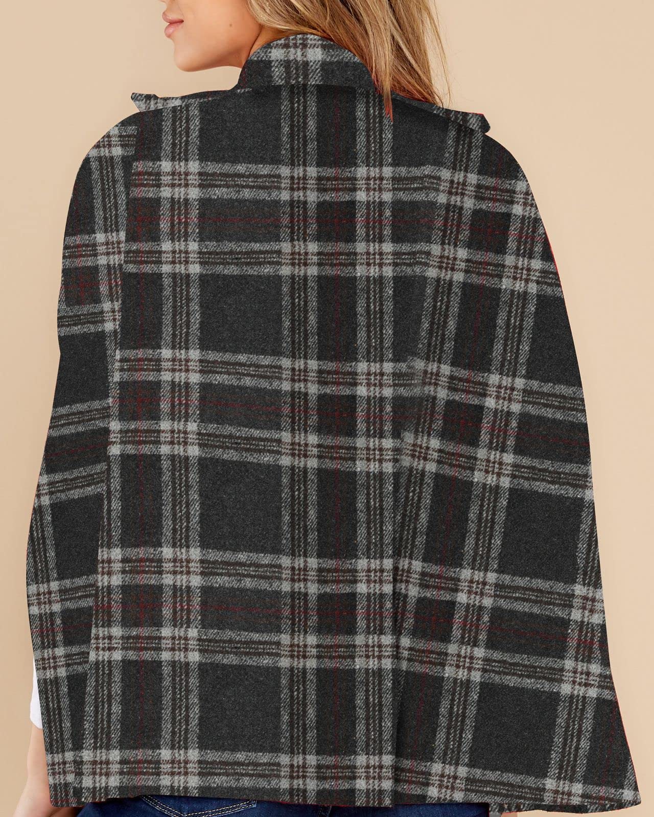 Women's Plaid Double Breasted Winter Cape Turn Down Poncho Coats(Buy 2 Free Shipping)