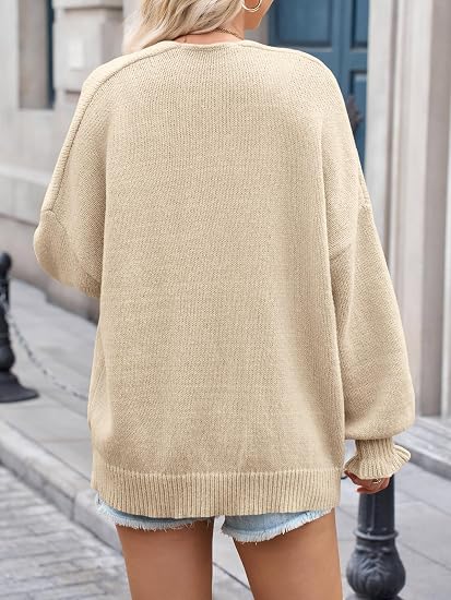 Women Oversized Open‑Front Knit Cardigan Long Balloon Sleeve Loose Sweater Coat