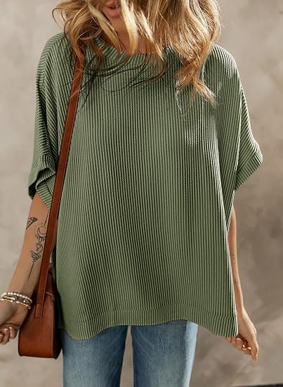 Women's Casual Oversized Short Sleeve Loose Tunic Tops Blouses