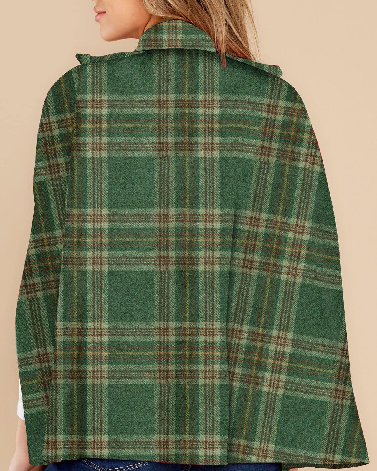 Women's Plaid Double Breasted Winter Cape Turn Down Poncho Coats(Buy 2 Free Shipping)