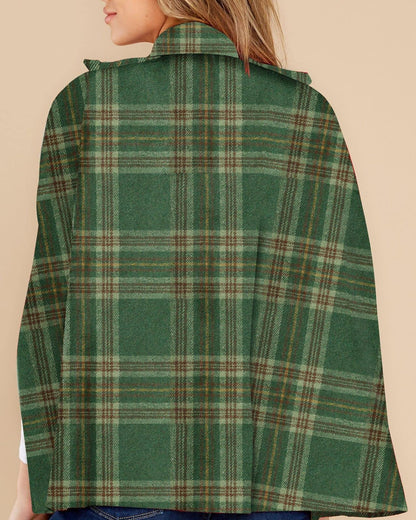Women's Plaid Double Breasted Winter Cape Turn Down Poncho Coats(Buy 2 Free Shipping)