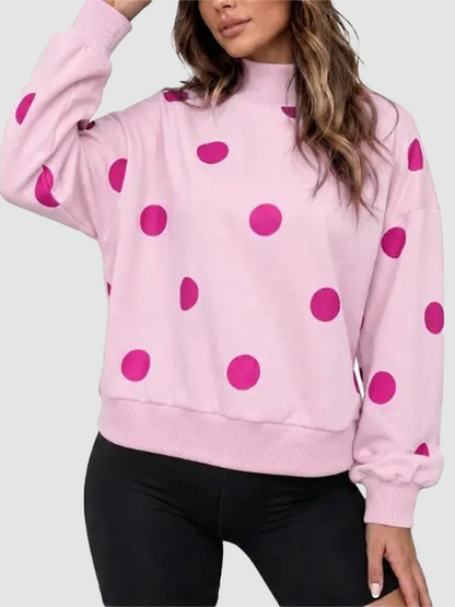 Women Oversized Long Sleeve Polka Dot Pullover Sweatshirt