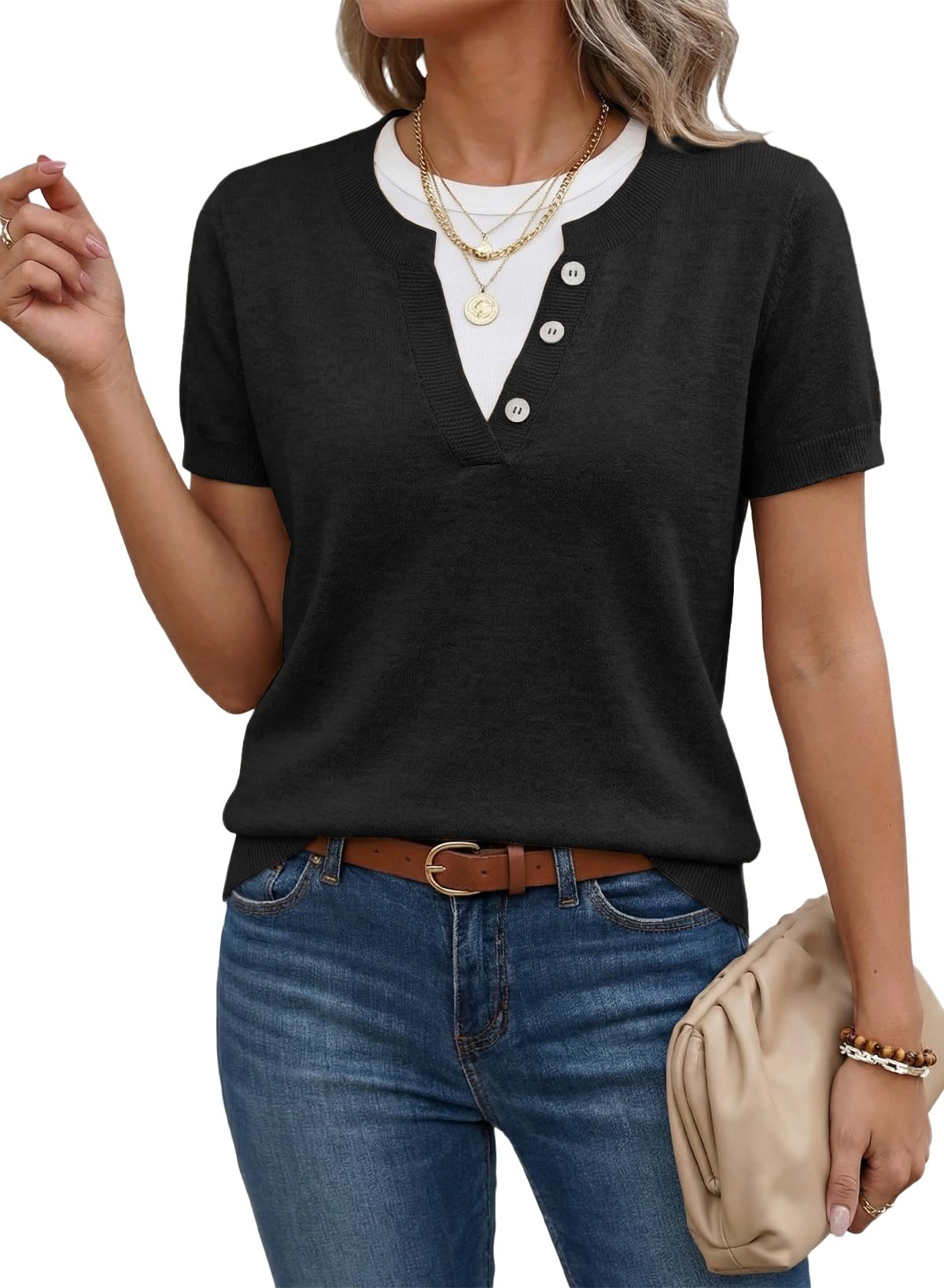 Women's Casual Short Sleeve Knitwear Top