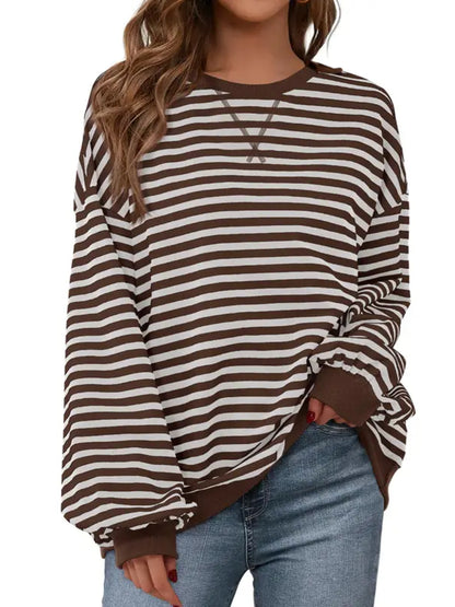 Womens Striped Oversized Sweatshirt Color Block Long Sleeve Top
