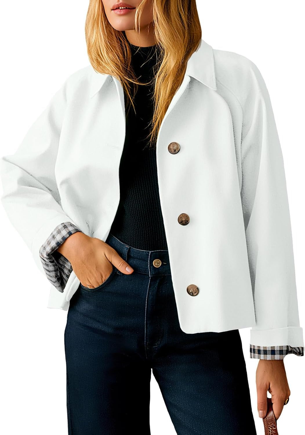 Womens Cropped Trench Coat Lightweight  Jacket Fall Windbreaker  Outerwear