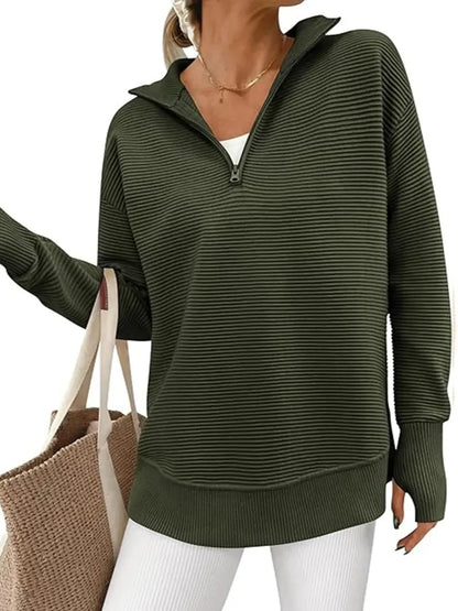 Womens Long Sleeve Quarter Zip Pullover Sweater