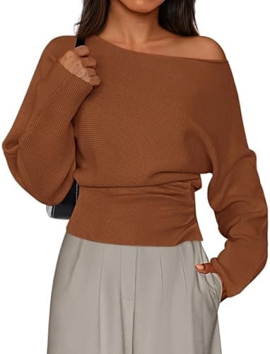 Women Off‑Shoulder Batwing Long Sleeve Knit Top