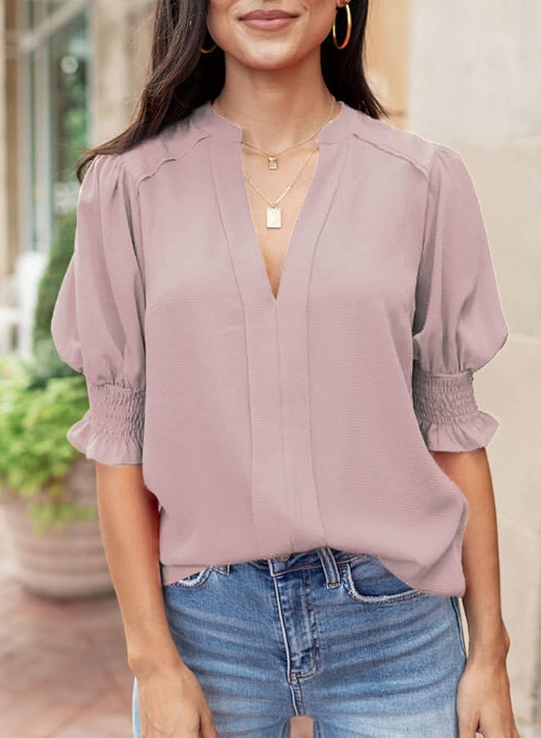 Floral V-Neck Puff Sleeve Blouse