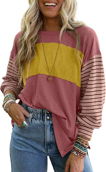 Women's Cute Color Block Long Sleeve Casual Top