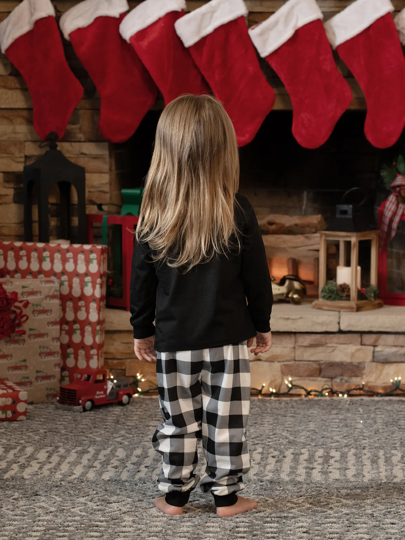 🌲🎁Family Christmas  Long-sleeve Black White Letters Pajamas