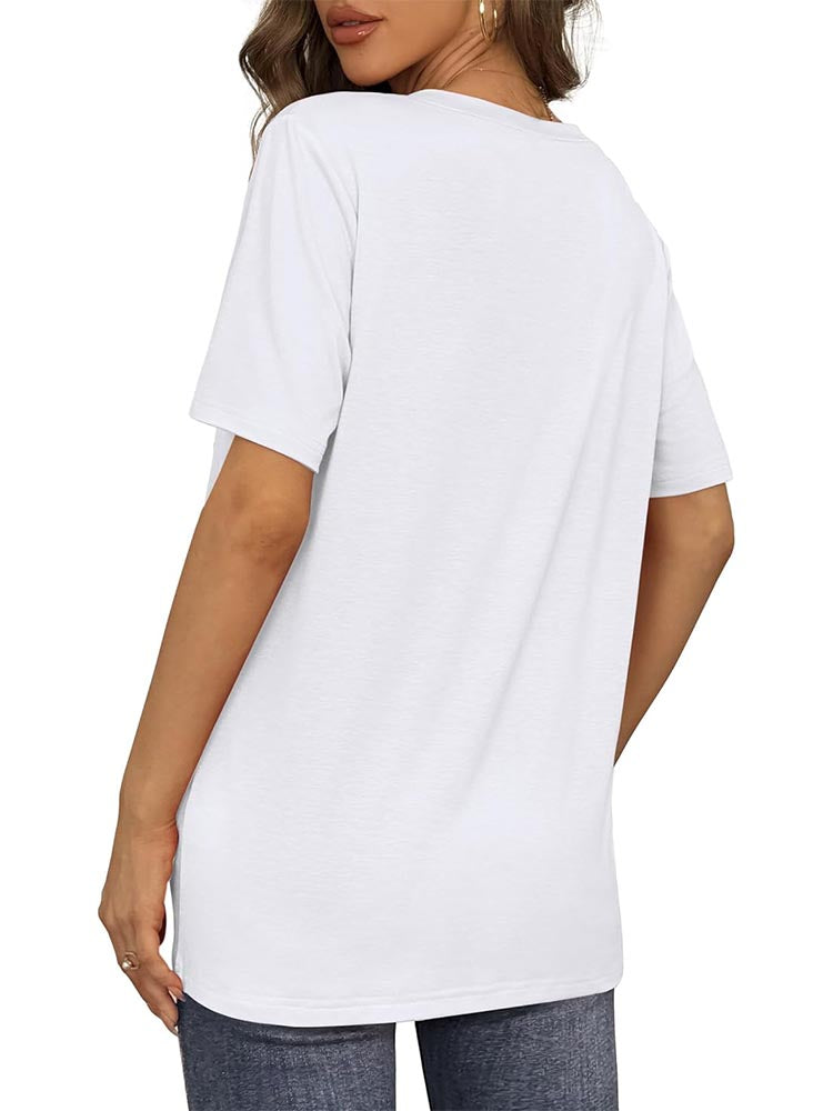 2026 Women's Solid Color V-Neck Loose Short Sleeve T-Shirt Top