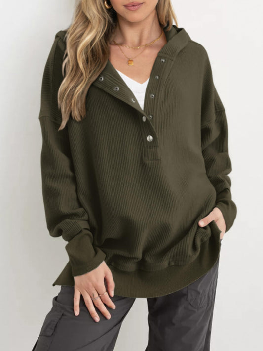 Womens Long Sleeve Hoodie Oversized Button Up Sweatshirt Pullover Tops