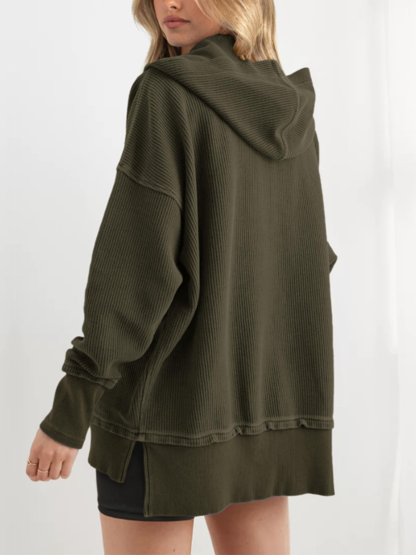Womens Long Sleeve Hoodie Oversized Button Up Sweatshirt Pullover Tops