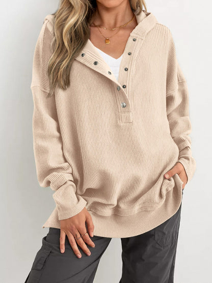 Womens Long Sleeve Hoodie Oversized Button Up Sweatshirt Pullover Tops