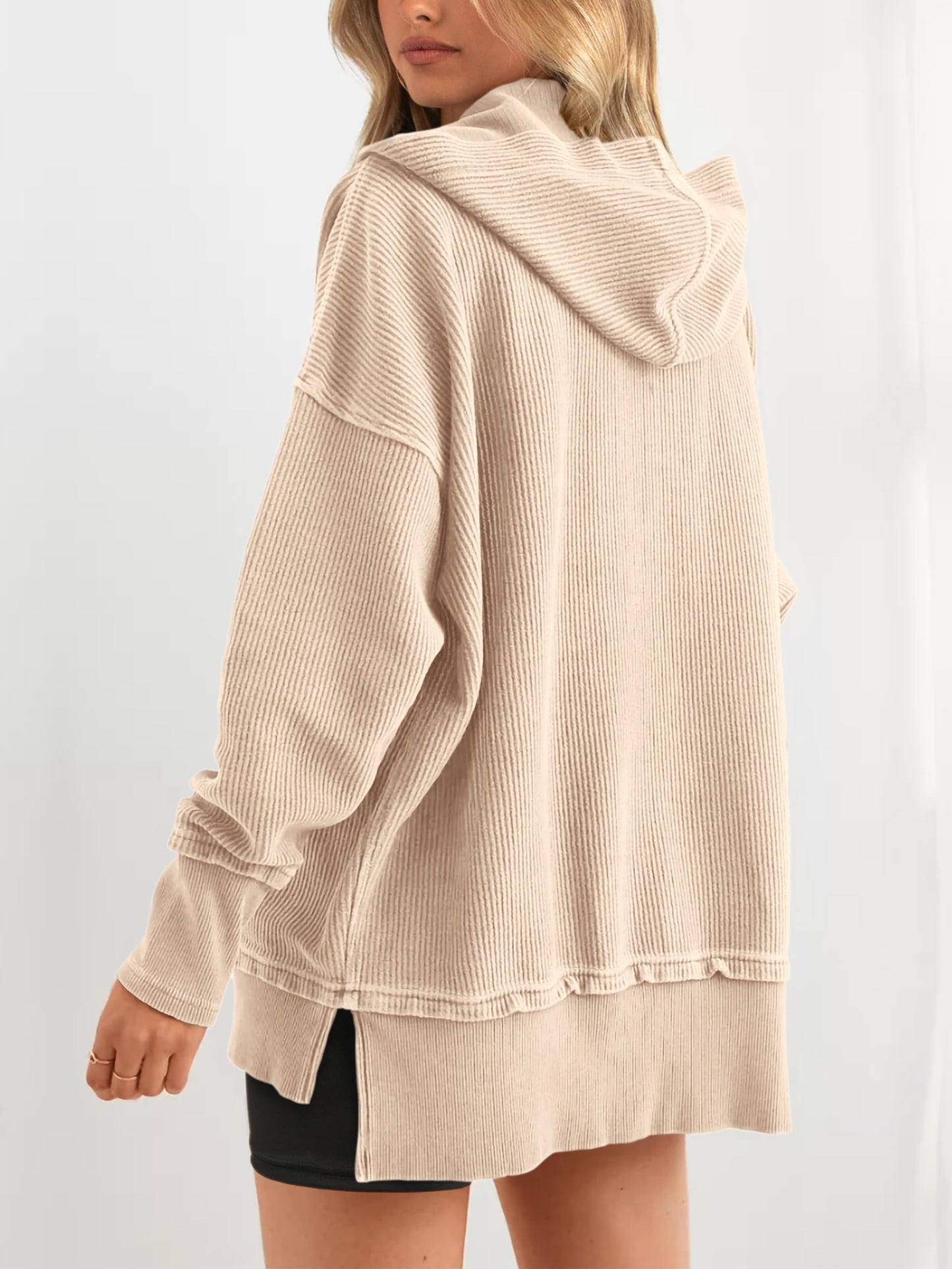 Womens Long Sleeve Hoodie Oversized Button Up Sweatshirt Pullover Tops