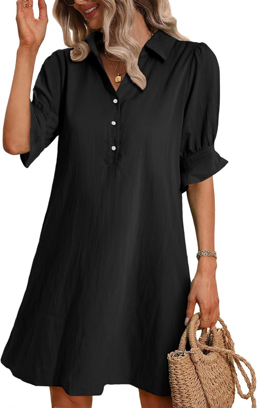 Womens Casual Shirt Dress Ruffle Sleeve Solid Color Button Down(buy 2 free shipping!!!)