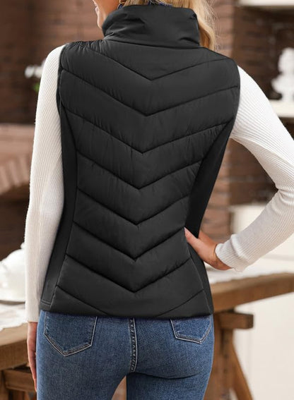 Womens Sleeveless Zip Up Outerwear Stand Collar Quilted Puffer Vest(buy 2 free shipping)