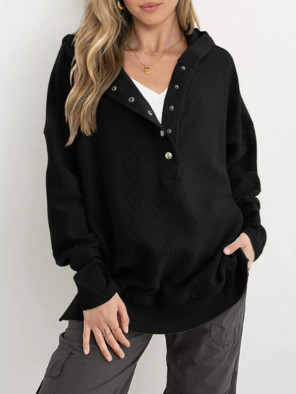 Womens Long Sleeve Hoodie Oversized Button Up Sweatshirt Pullover Tops