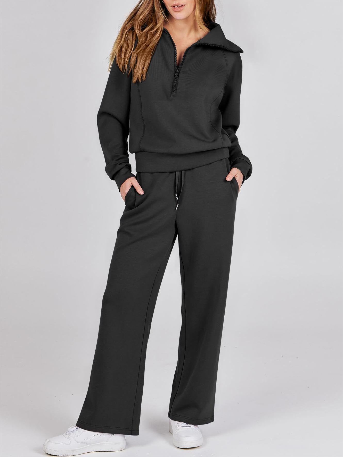 Women's 2 Piece Lounge Matching Set Wide Leg Sweatpant Half Zip Sweatshirt(BUY 2 FREE SHIPPING)