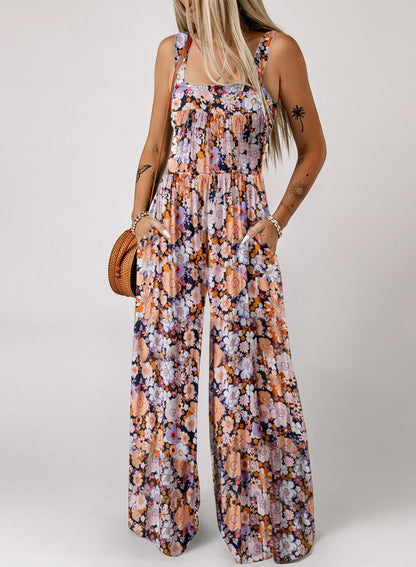 Women's Overalls Casual Floral Print Sleeveless Jumpsuit with Pockets(buy 2 free shipping)