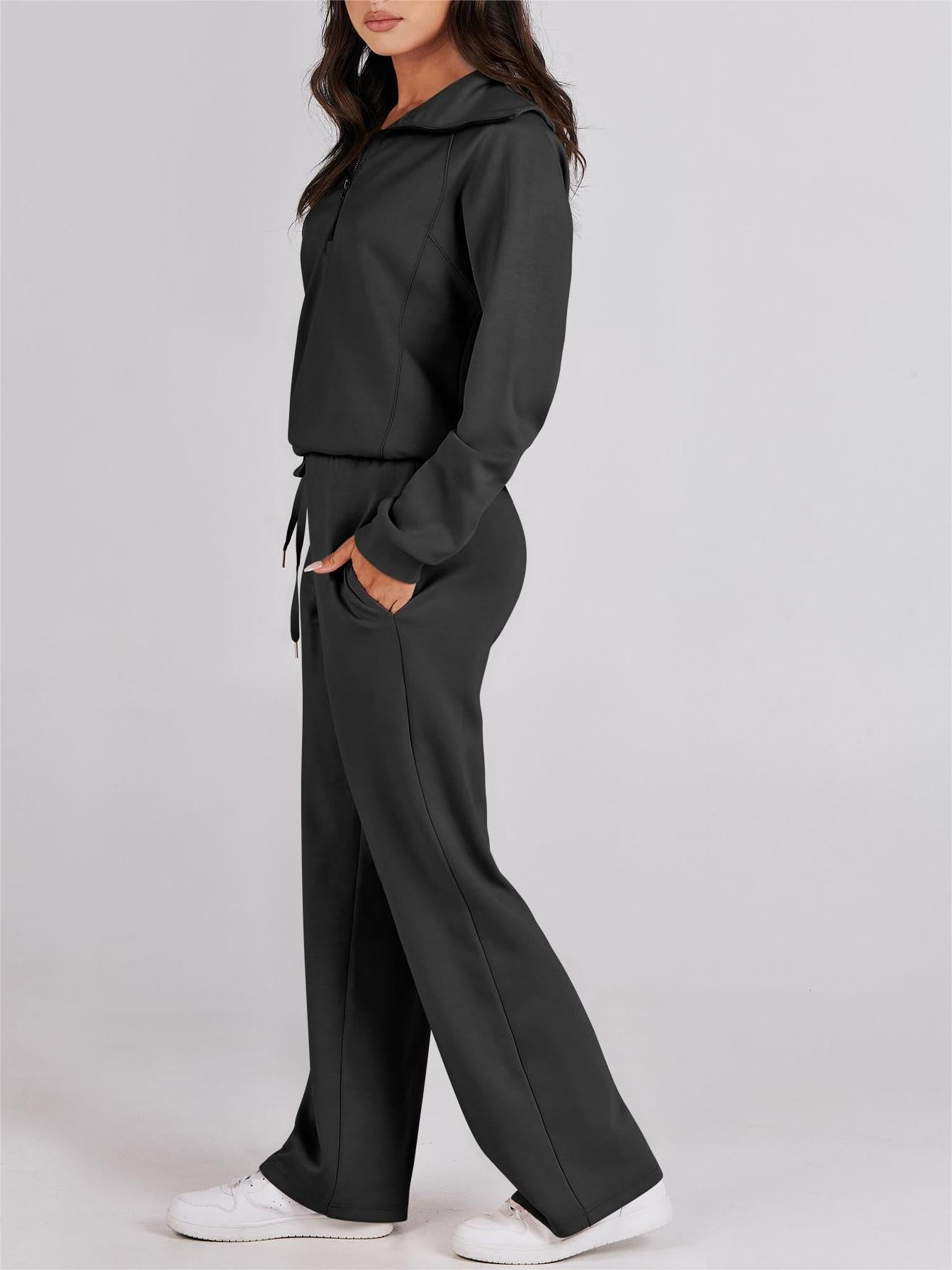 Women's 2 Piece Lounge Matching Set Wide Leg Sweatpant Half Zip Sweatshirt(BUY 2 FREE SHIPPING)