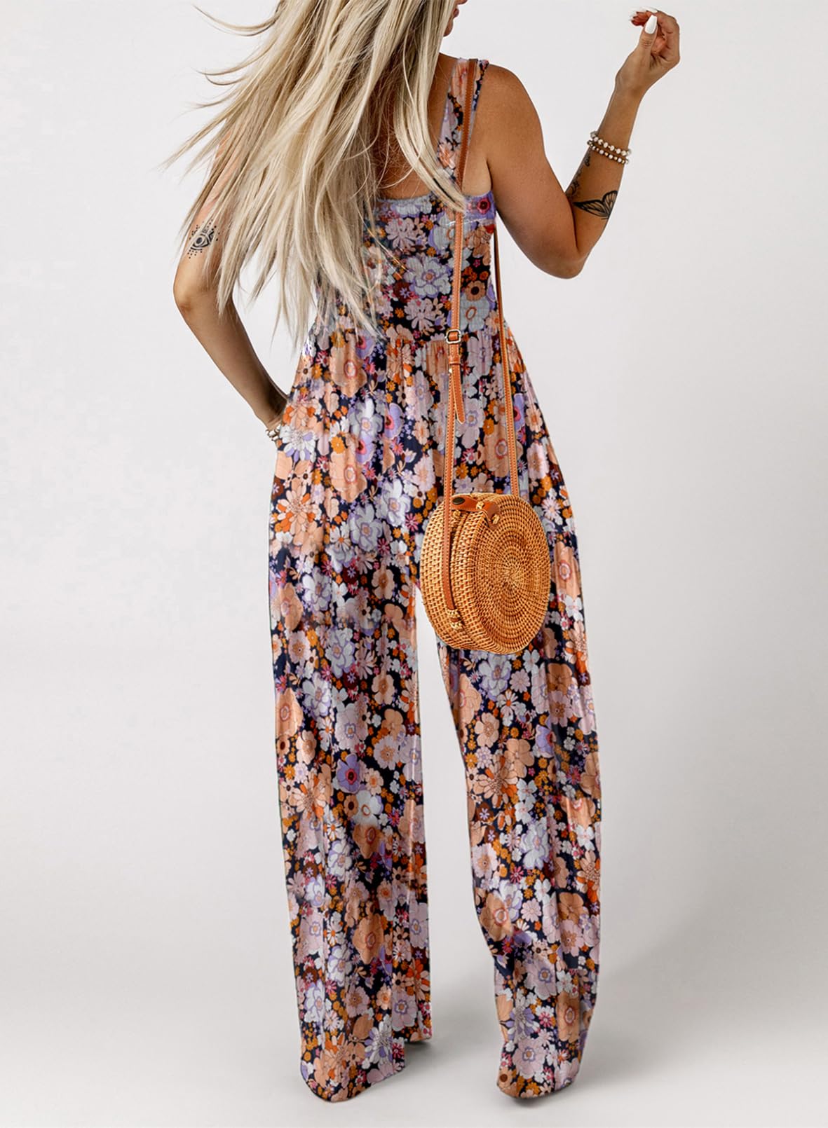 Women's Overalls Casual Floral Print Sleeveless Jumpsuit with Pockets(buy 2 free shipping)