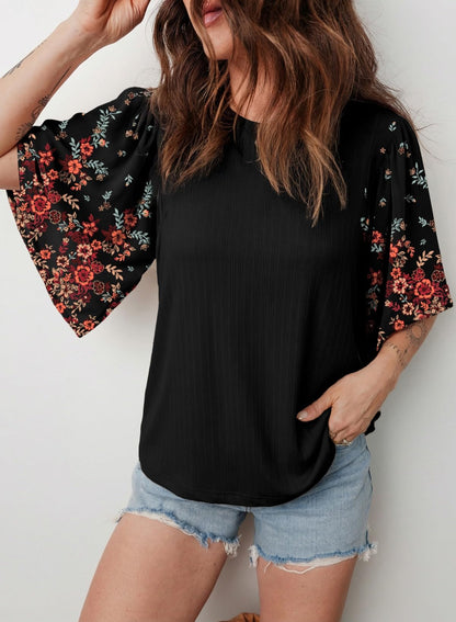 Women's Boho Floral Patchwork 3/4 Sleeve Blouse