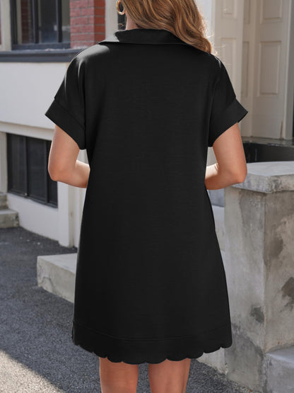 Womens Collared V Neck Button T Shirt Mini Dress with Pockets