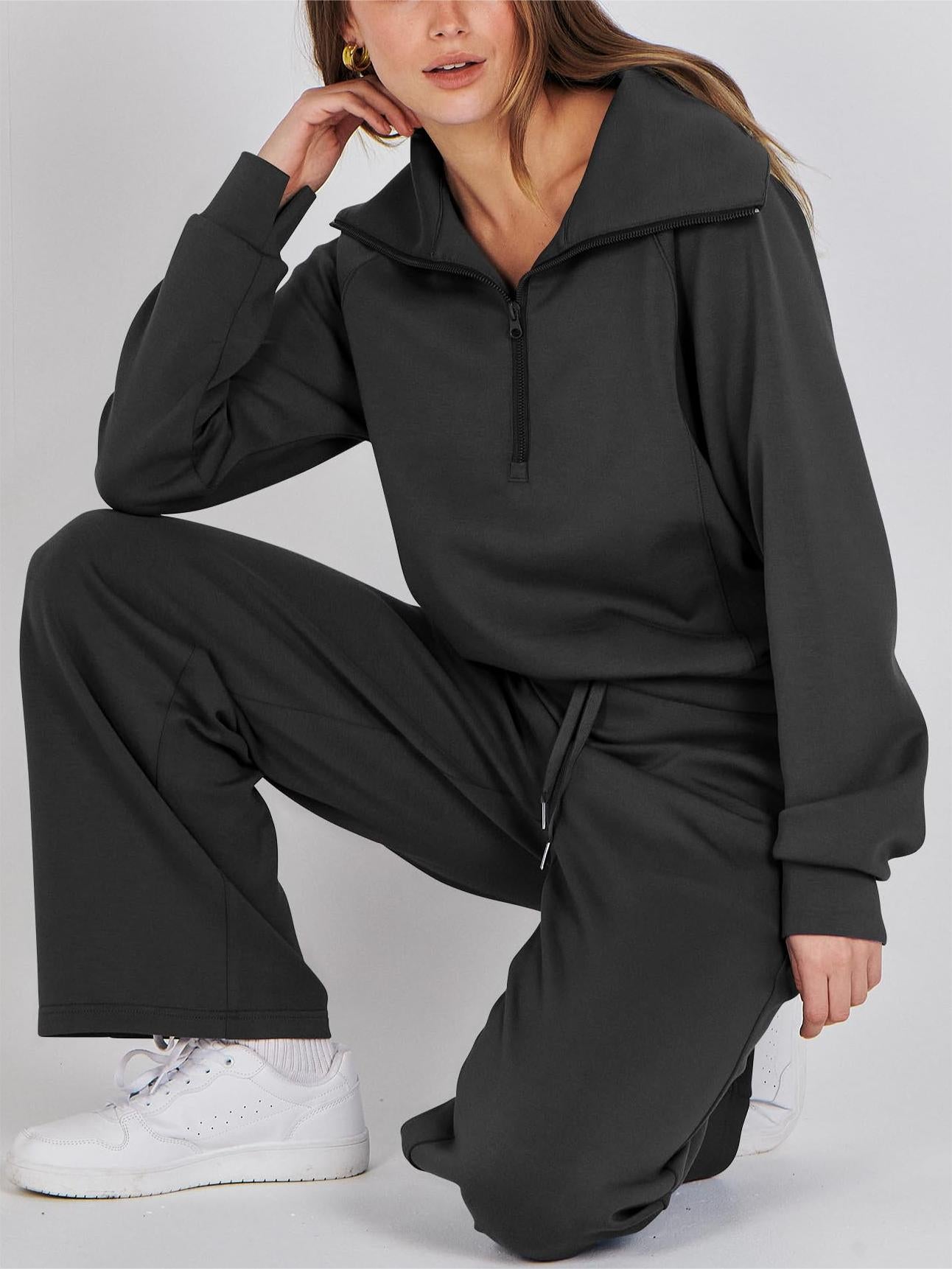 Women's 2 Piece Lounge Matching Set Wide Leg Sweatpant Half Zip Sweatshirt(BUY 2 FREE SHIPPING)