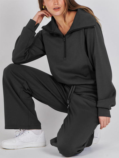 Women's 2 Piece Lounge Matching Set Wide Leg Sweatpant Half Zip Sweatshirt(BUY 2 FREE SHIPPING)